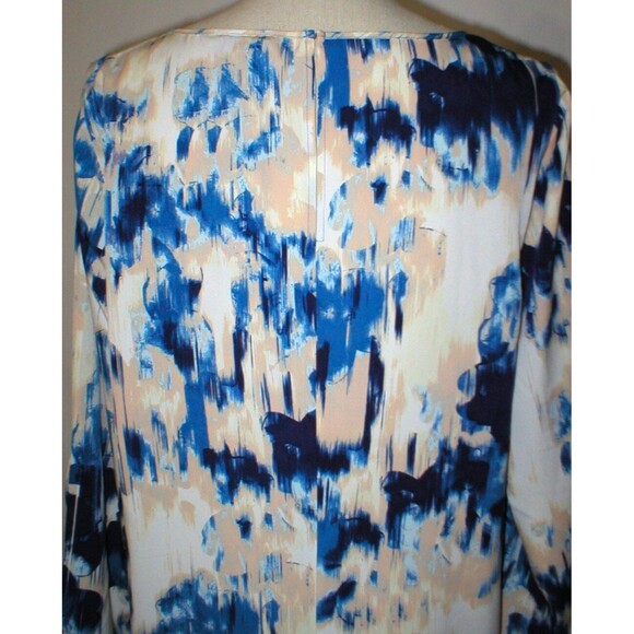Womens 10 NWT $145 NYDJ Mosaic Shift Dress Blue Peach White Slit Sleeves Silky - Picture 6 of 7